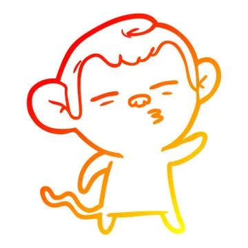 Warm gradient line drawing cartoon suspicious monkey Stock Illustration