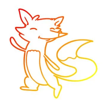 Warm gradient line drawing cartoon happy fox Stock Illustration