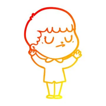 Warm gradient line drawing cartoon grumpy boy 스톡 일러스트