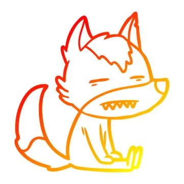 Warm gradient line drawing cartoon sitting  wolf showing teeth 스톡 일러스트