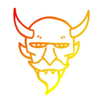 Warm gradient line drawing cartoon devil face Stock Illustration