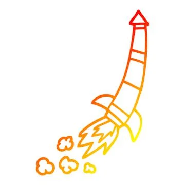 Warm gradient line drawing cartoon space rocket Stock Illustration