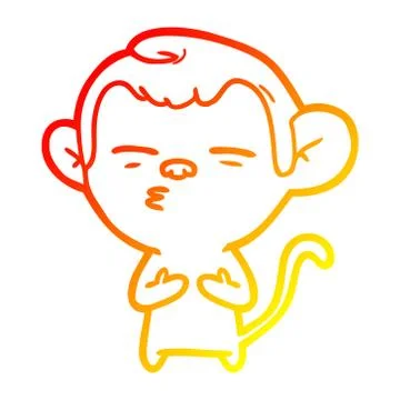 Warm gradient line drawing cartoon suspicious monkey Stock Illustration