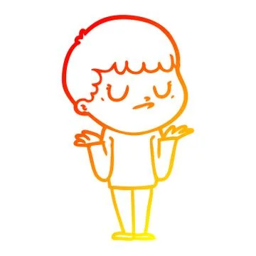 Warm gradient line drawing cartoon grumpy boy Stock Illustration