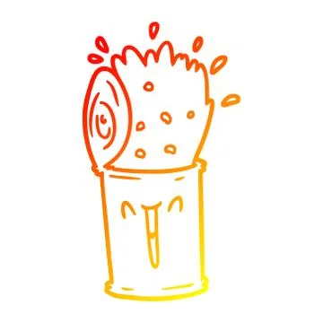 Warm gradient line drawing cartoon happy exploding soup can Illustrazione stock