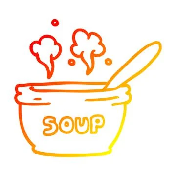 Warm gradient line drawing cartoon of hot soup Stock Illustration
