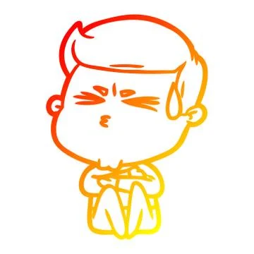 Warm gradient line drawing cartoon man sweating Illustrazione stock