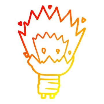 Warm gradient line drawing cartoon exploding light bulb Stock Illustration