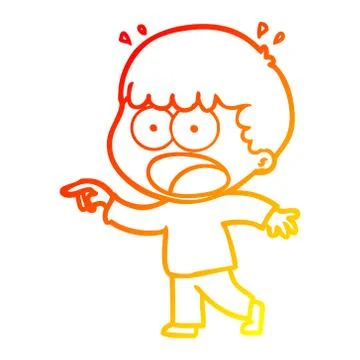 Warm gradient line drawing cartoon shocked man pointing Stock Illustration