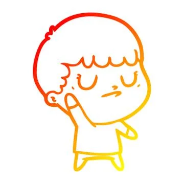 Warm gradient line drawing cartoon grumpy boy Stock Illustration
