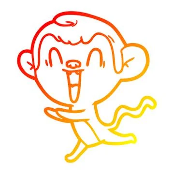 Warm gradient line drawing cartoon laughing monkey Stock Illustration