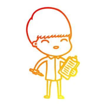 Warm gradient line drawing cartoon boy taking notes Stock Illustration