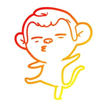 Warm gradient line drawing cartoon suspicious monkey Stock Illustration