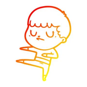 Warm gradient line drawing cartoon grumpy boy イラスト素材