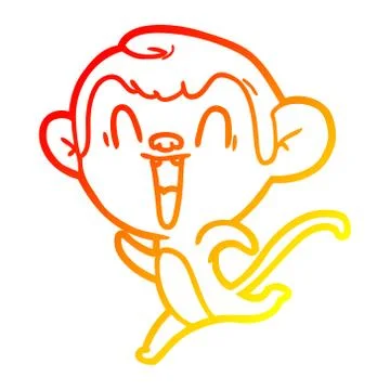 Warm gradient line drawing cartoon laughing monkey Stock Illustration