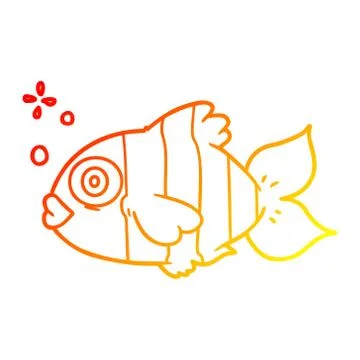 Warm gradient line drawing cartoon exotic fish Stock Illustration