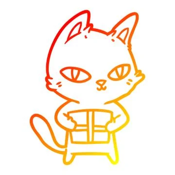 Warm gradient line drawing cartoon cat holding parcel Illustration
