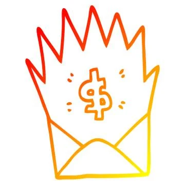 Warm gradient line drawing cartoon unexpected pay check Stock Illustration