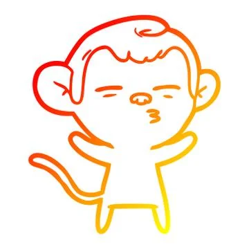 Warm gradient line drawing cartoon suspicious monkey Stock Illustration