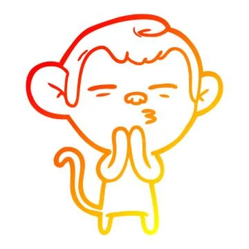 Warm gradient line drawing cartoon suspicious monkey Stock Illustration