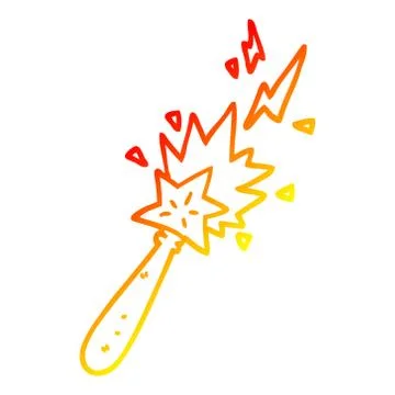 Warm gradient line drawing cartoon magic wand Ilustração Stock