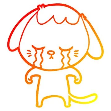 Warm gradient line drawing cartoon crying dog Stock Illustration