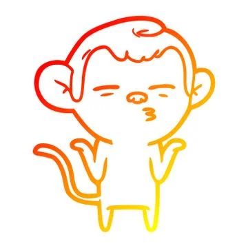 Warm gradient line drawing cartoon suspicious monkey Stock Illustration