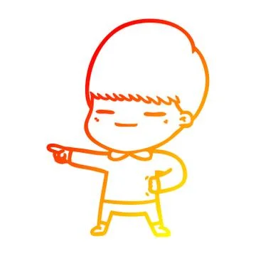 Warm gradient line drawing cartoon smug boy Stock Illustration
