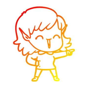 Warm gradient line drawing cartoon elf girl Stock Illustration