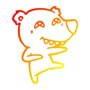 Warm gradient line drawing cartoon bear showing teeth while dancing Stock Illustration