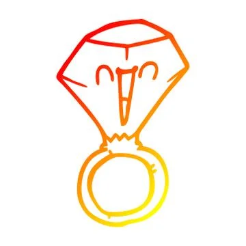 Warm gradient line drawing cartoon red ruby ring Stock Illustration
