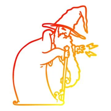 Warm gradient line drawing cartoon wizard Ilustração Stock