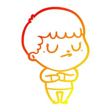 Warm gradient line drawing cartoon grumpy boy 스톡 일러스트