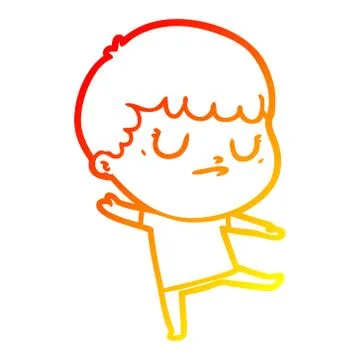 Warm gradient line drawing cartoon grumpy boy Illustrazione stock