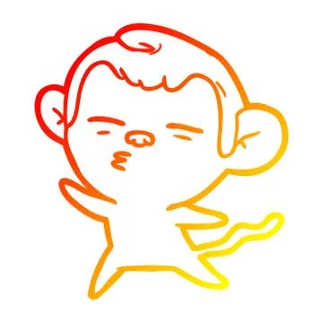 Warm gradient line drawing cartoon suspicious monkey Stock Illustration