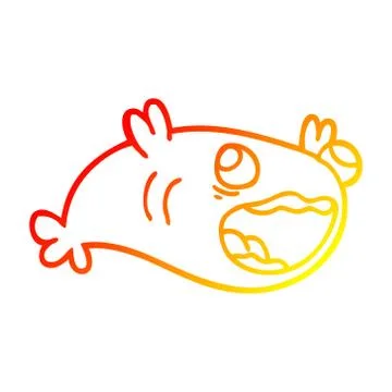 Warm gradient line drawing cartoon fish Stock Illustration
