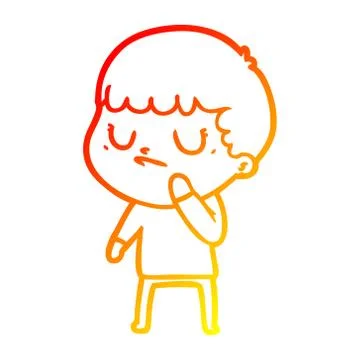 Warm gradient line drawing cartoon grumpy boy Stock Illustration