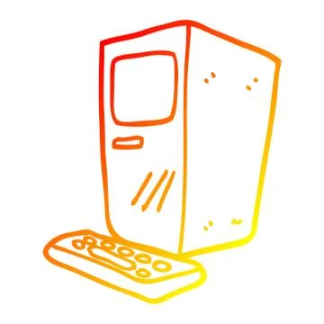 Warm gradient line drawing cartoon computer and keyboard 스톡 일러스트