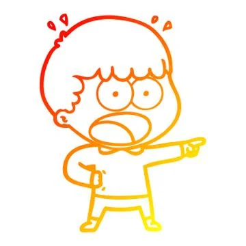 Warm gradient line drawing cartoon shocked man pointing Stock Illustration