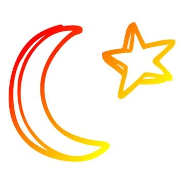 Warm gradient line drawing cartoon moon and star shape Ilustração Stock