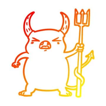 Warm gradient line drawing cartoon angry little devil Stock Illustration
