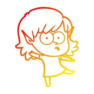 Warm gradient line drawing cartoon elf girl dancing Stock Illustration