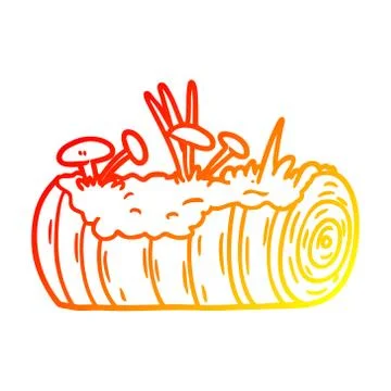 Warm gradient line drawing cartoon old log with mushrooms Stock-Illustration