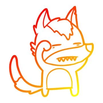 Warm gradient line drawing cartoon wolf showing teeth Stock Illustration