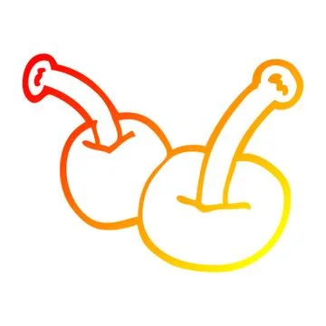 Warm gradient line drawing cartoon cherry Stock Illustration