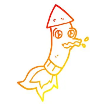 Warm gradient line drawing cartoon rocket Stock Illustration