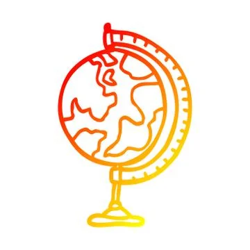 Warm gradient line drawing cartoon world globe Stock Illustration