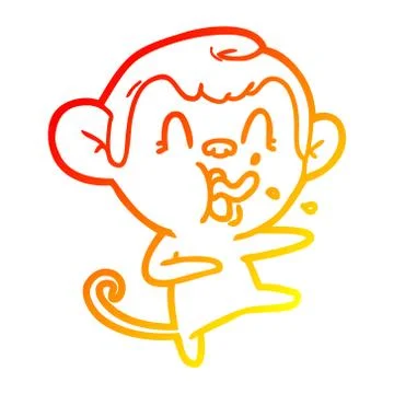 Warm gradient line drawing crazy cartoon monkey dancing Stock Illustration