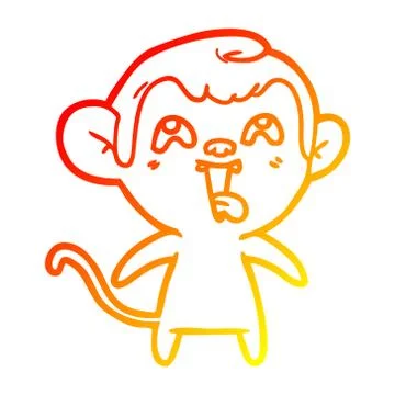 Warm gradient line drawing crazy cartoon monkey Stock Illustration