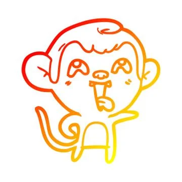 Warm gradient line drawing crazy cartoon monkey Stock Illustration